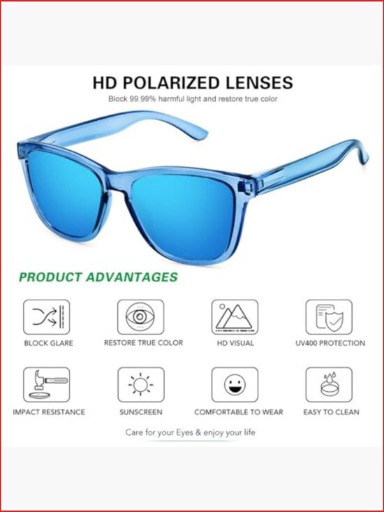 Square Polarized Sunglasses with UV Protection Retro Trendy